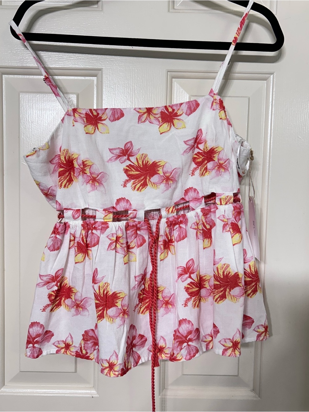 Midnight Sky floral Spaghetti-Strap Camisole with Pink & Yellow Hibiscus Print